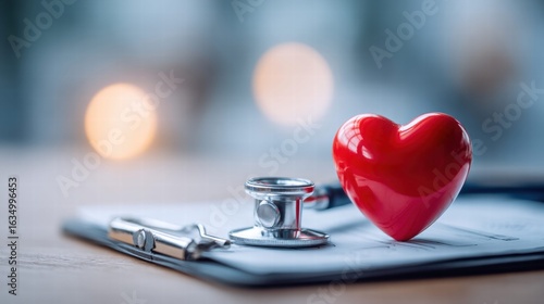 A stethoscope and heart represent health, well-being, and medical care in this image.