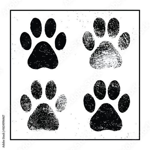 Vector illustration of four paw prints with a grunge texture creating a unique and interesting design perfect for animal lovers