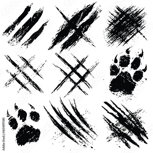 Vector illustration of various grunge scratch marks and claw swipes creating a wild and dangerous textured background