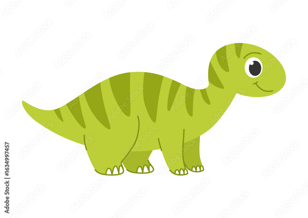 Fototapeta premium Childrens cartoon dinosaur Iguanodon. Green dinosaur. Cute little prehistoric animal.