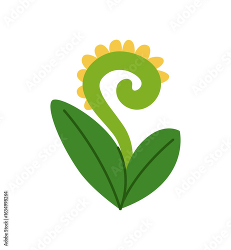 Childrens cartoon fern. Prehistoric jungle plant. Tropical exotic plant. Vector illustration.