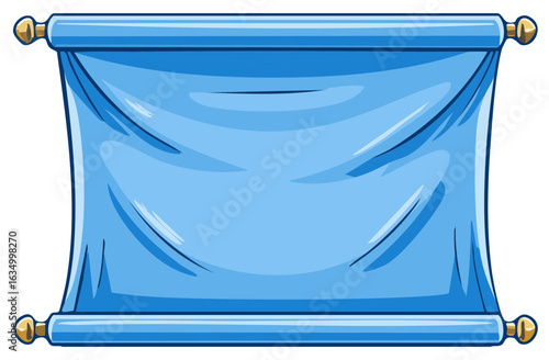Blank blue cartoon scroll banner for a message or announcement. Vector illustration.