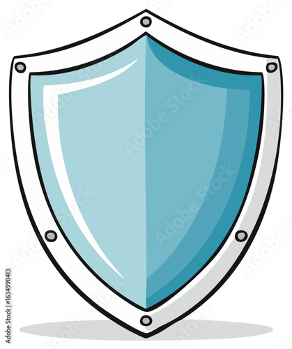 Classic medieval shield illustration with a blue face and metal border for security logos and icons
