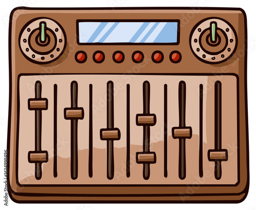 Digital Audio Mixer Cartoon With Sliders and Knobs Illustration Sound Equipment
