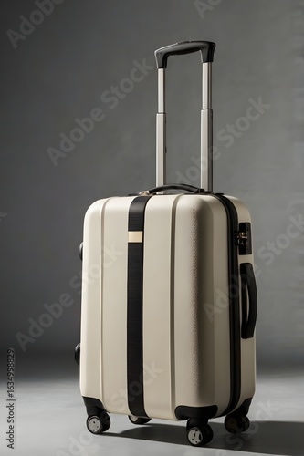 White suitcase, modern travel luggage for vacation and tourism concept