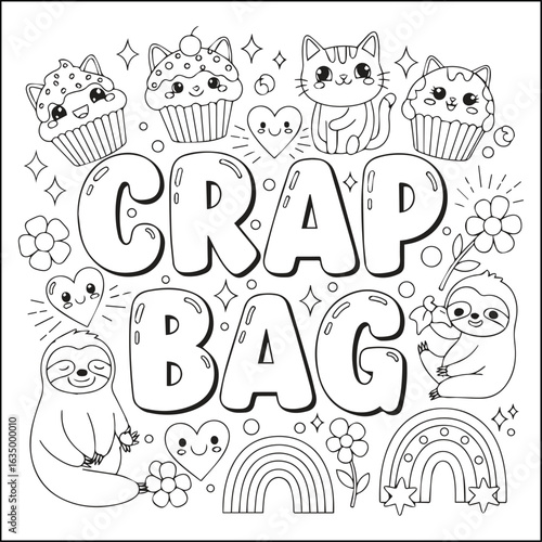 Cute swear word. Bold and easy coloring pages for adults