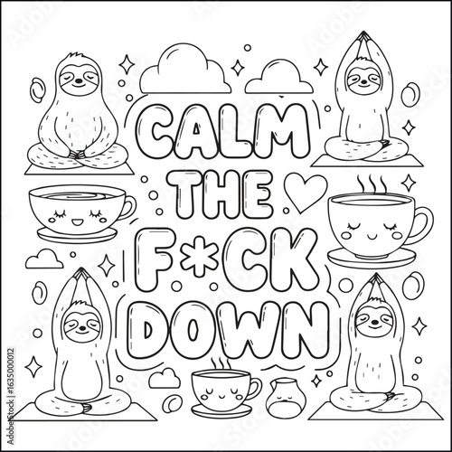 Cute swear word. Bold and easy coloring pages for adults