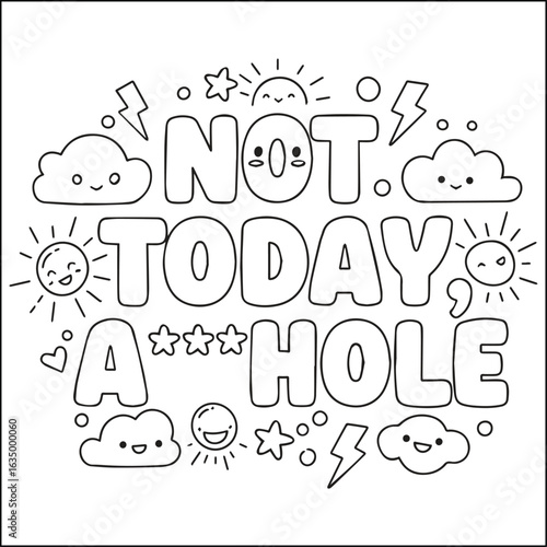 Cute swear word. Bold and easy coloring pages for adults