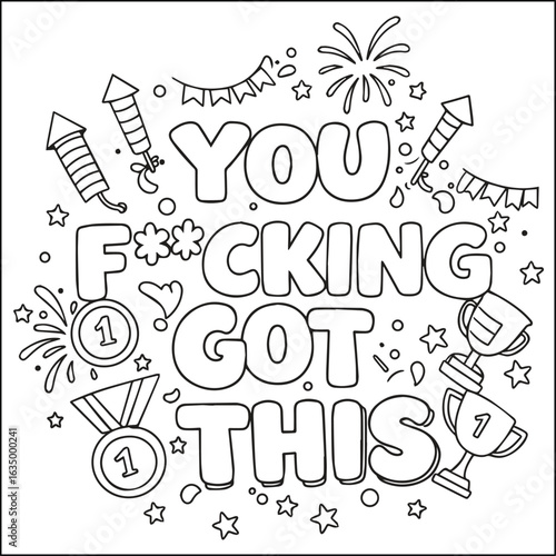 Cute swear word. Bold and easy coloring pages for adults