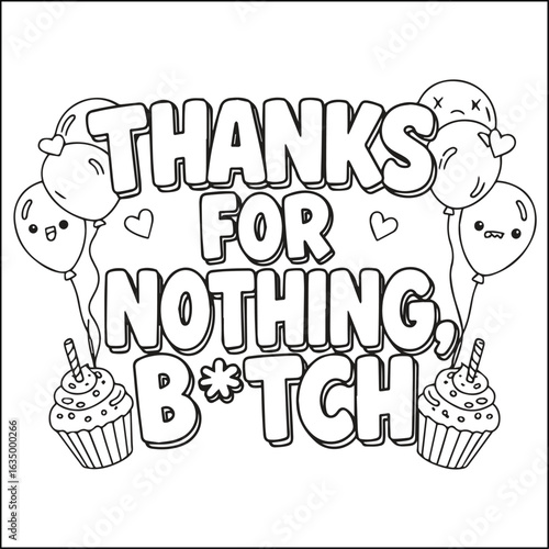 Cute swear word. Bold and easy coloring pages for adults