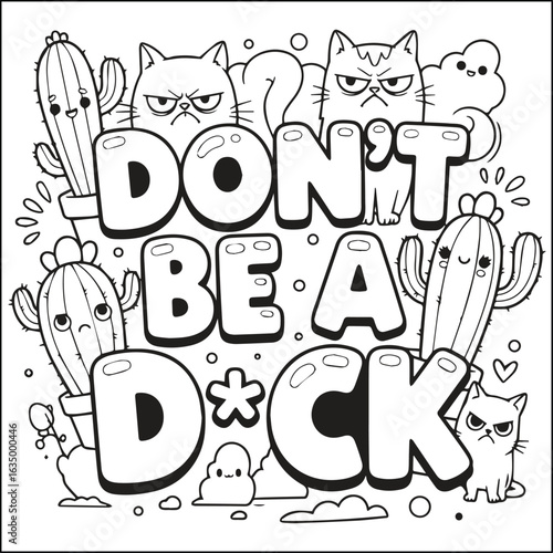 Cute swear word. Bold and easy coloring pages for adults