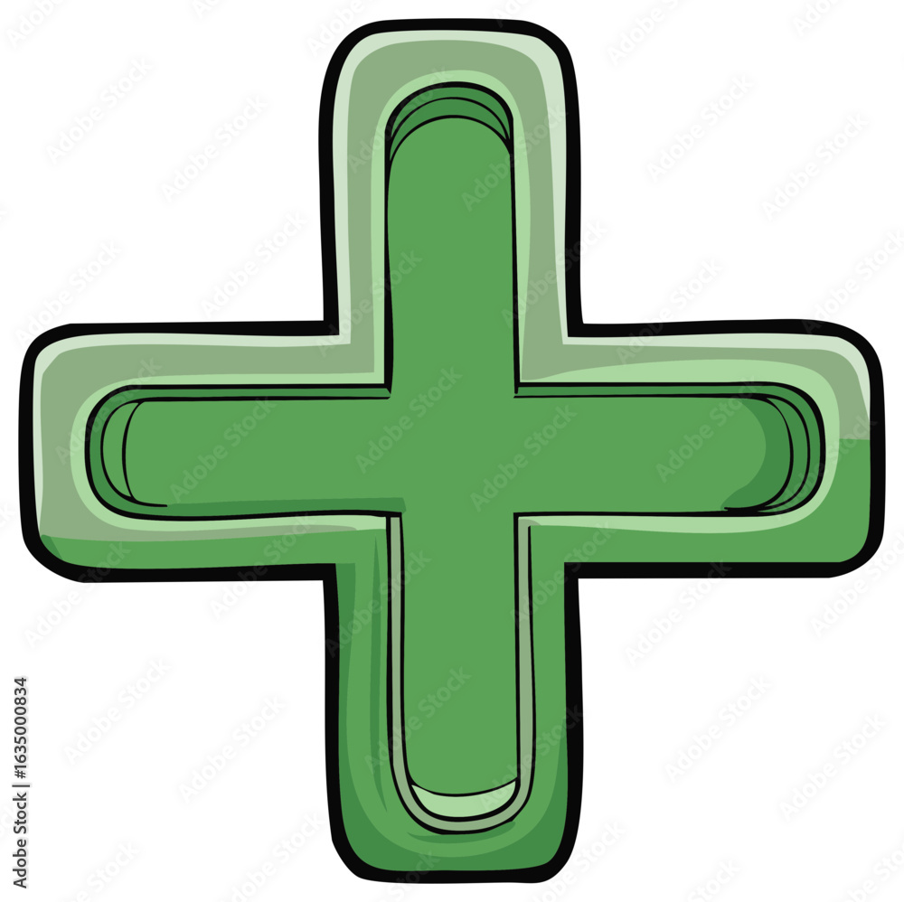Fototapeta premium Stylized Green Plus Sign Symbol of Addition Medical Aid Help Assistance