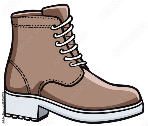 Brown Leather Lace Up Boot with White Sole and Laces