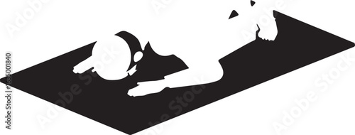 Silhouette of person in prayer or meditation pose on black mat yoga