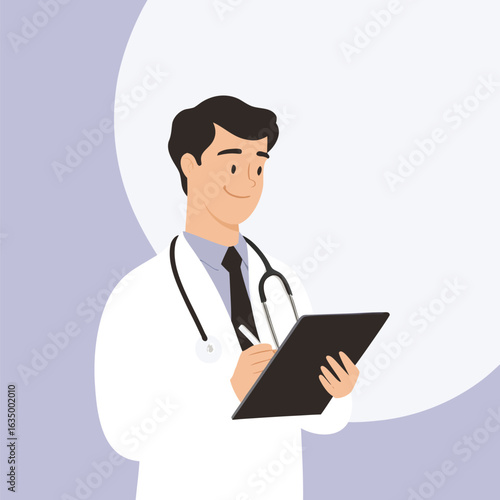 Tableau sur toile Friendly Doctor Taking Notes on a Clipboard in a Healthcare Setting Medical Prof
