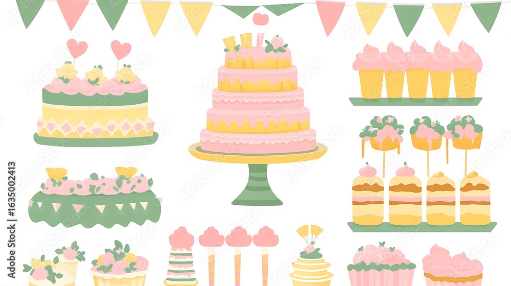 Naklejka premium Assorted desserts arranged on a display.