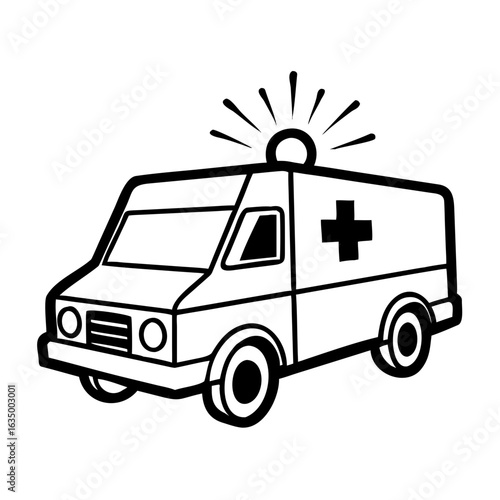 Ambulance vehicle with flashing light symbol for emergency services  