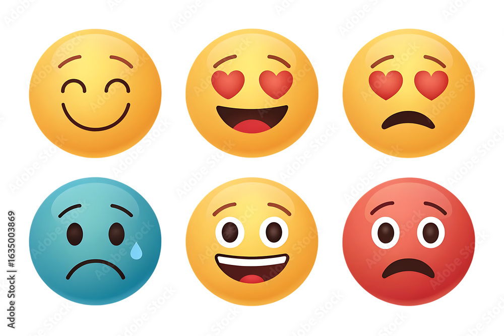 Fototapeta premium Diverse Emoji Faces Expressing Various Emotions on Black Background