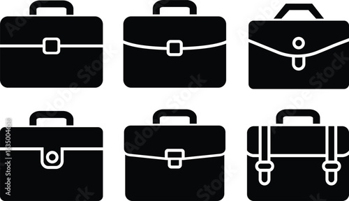 Briefcase icon set. Business essentials logo icon vector for marketing use, isolated on transparent background. Classic work bag for office and management. Vector illustration.