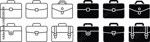 Briefcase icon set. Business essentials logo icon vector for marketing use, isolated on transparent background. Classic work bag for office and management. Vector illustration.