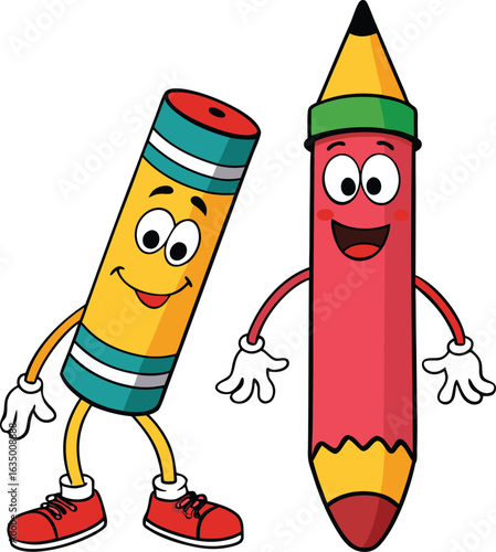 Vibrant cartoon pencils characters illustration for kids creative