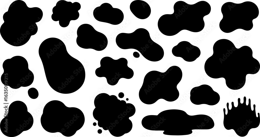 Fototapeta premium Abstract Black Ink Blots: Vector Set of Irregular Shapes, Modern Design Elements for Branding and Graphic Design Projects.