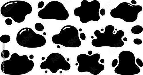 Black Blob Splatter Shapes And Drops Collection	