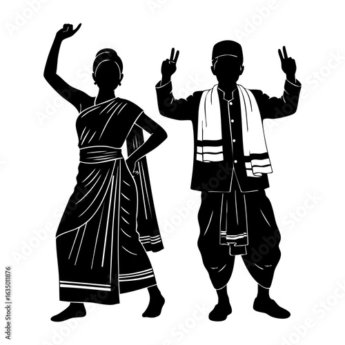 Bodo Tribal Dokhona Gamosa Jor Couple Vector - Assam Traditional Cultural Logo