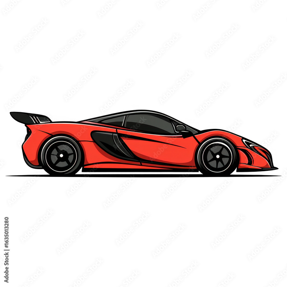 Fototapeta premium Red Sports Car: A sleek and dynamic red sports car, meticulously illustrated to showcase its aerodynamic design and high-performance capabilities, perfectly capturing the essence of speed and luxury.