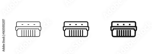 Punnet container with a lid used for fruit and berry storage. Icon design in thin, regular, and bold outline. Clamshell container. Packaging, grocery, farm product. For web design, mobile app. Vector