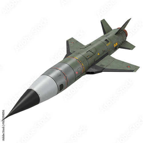 Military missile on isolated transparent background


