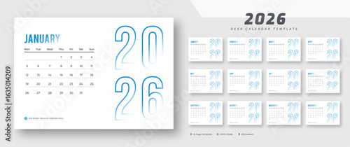 Desk calendar 2026 template | corporate desk calendar schedule 2026 monthly 12-page planner layout | week starts on Monday