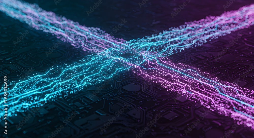 Fototapeta premium Neon flow code background — hypnotic digital stream for tech startups, cyberpunk ads & gaming brands that converts through energy, futurism, and scroll-stopping glow