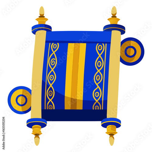 Traditional Torah Scroll Vector Illustration, Shemini Atzeret Symbol, Religious Jewish Holiday Design