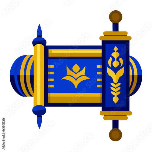 Traditional Torah Scroll Vector Illustration, Shemini Atzeret Symbol, Religious Jewish Holiday Design