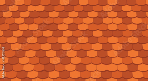 Detailed cartoon drawing showcasing an intricate tiled roof surface featuring varying shades of