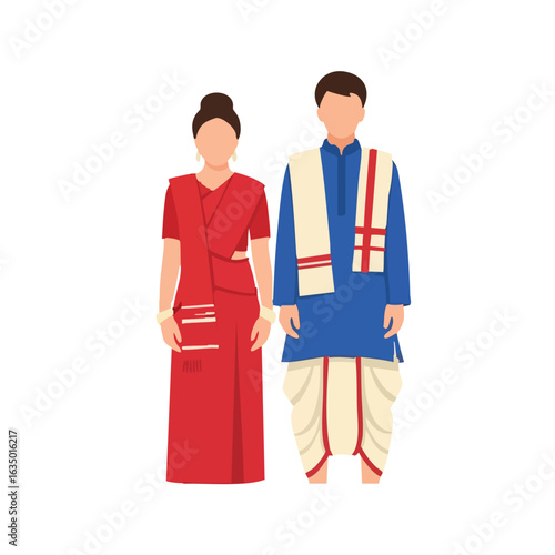 Bodo Tribal Dokhona Gamosa Jor Couple Vector - Assam Traditional Cultural Logo
