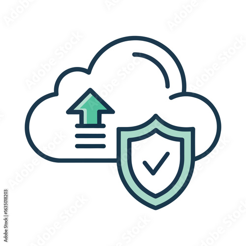 Cloud upload security shield with checkmark vector