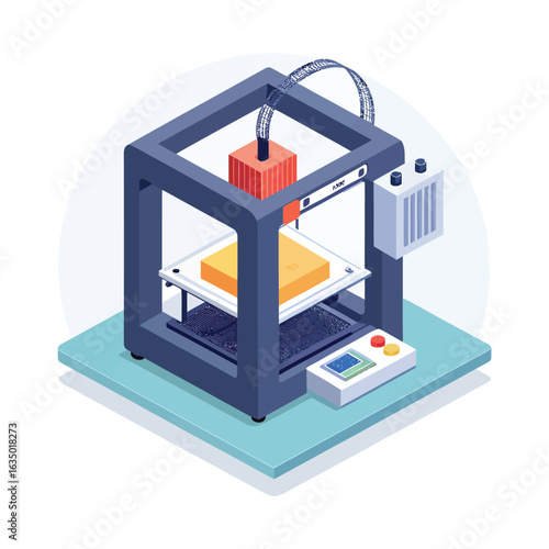 Isometric 3d printer creating object with digital data