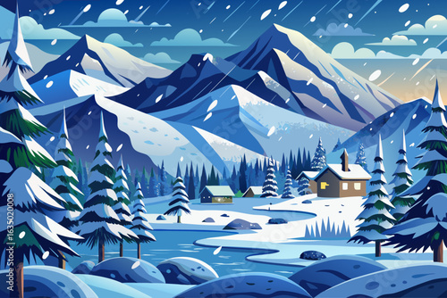 vector of Heavy snowfall in the foothills of Siberia.