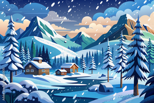 vector of Heavy snowfall in the foothills of Siberia.