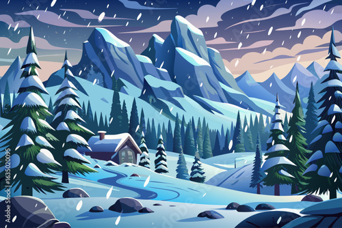 vector of Heavy snowfall in the foothills of Siberia.