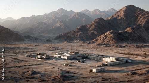 Desert military base serving as a strategic outpost in an expansive arid landscape for operations