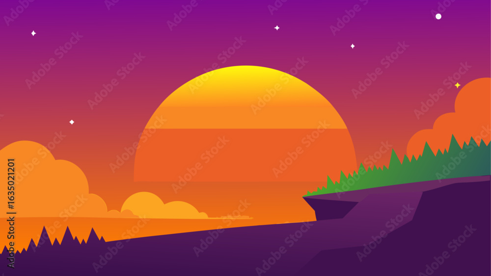 Obraz premium Vibrant sunset over a cliffside landscape