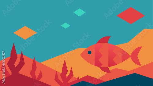 Stylized fish swimming in colorful underwater landscape