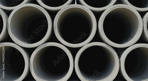 Stacked cylindrical concrete structures forming a repeating pattern with dark voids