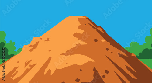 Stylized digital illustration presenting an earthen mound beneath a clear sky landscape backdrop