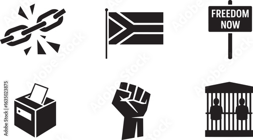 South African Apartheid Era Symbols of Freedom and Equality Vector Illustration Set on Transparent Background