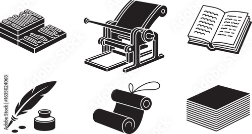 The Legacy of Print A Collection of Printing Press Icons Symbolizing the History of Publishing