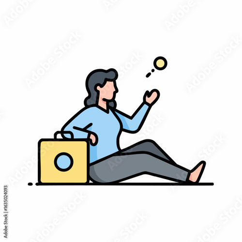 Woman sitting and juggling, vector illustration, pastel colors, for websites and blogs